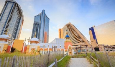 Atlantic City Casinos Sit at the Beachfront with Sandy Path
