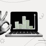 Art Collage Features Laptop Displaying Green Bar Graph and OK Hand Gesture on the Left