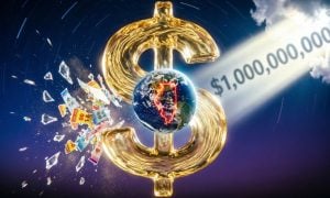 Globe with Illinois State Outline Sits In the Middle of Gold Dollar Symbol with Cloud Shinning White Light