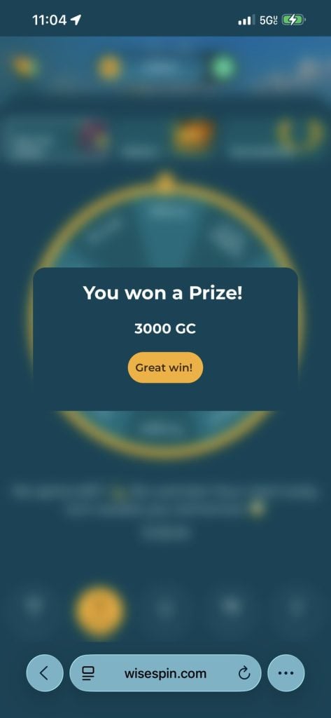 Wisespin Wheel Spin Prize Winnings