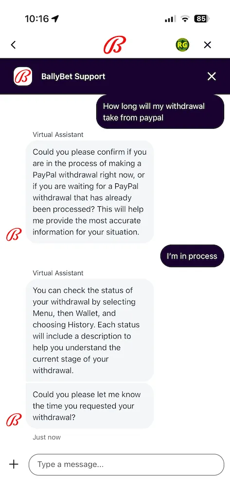 bally bet customer support test