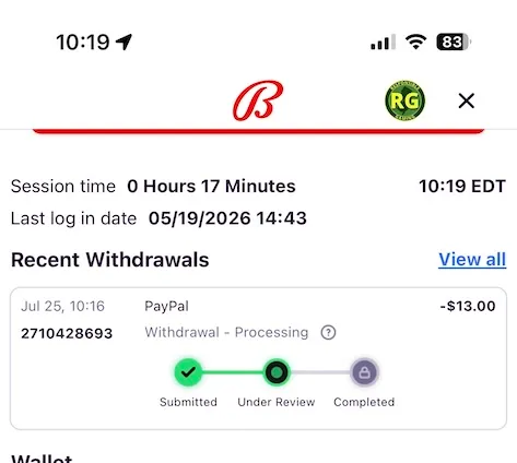 bally bet withdrawal test