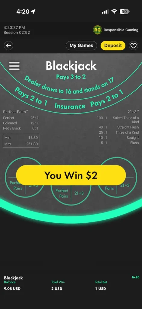 bet365 blackjack game win