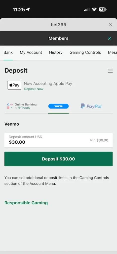 bet365 deposit test