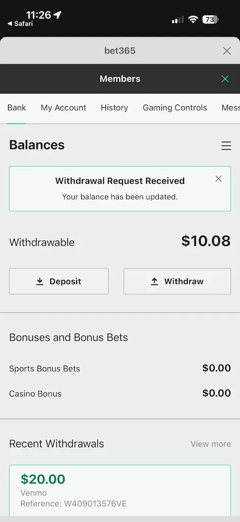 bet365 withdrawal test