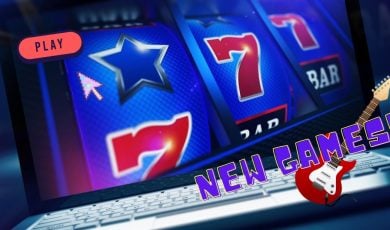 Laptop with Online Slot Reel Featuring Blue Stars and Red 7's