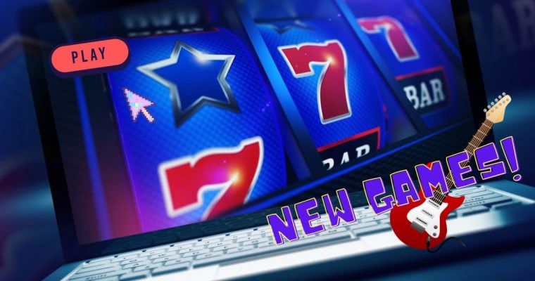 Laptop with Online Slot Reel Featuring Blue Stars and Red 7's