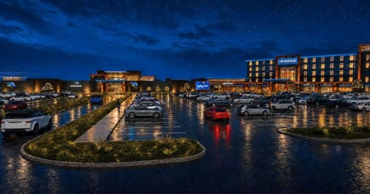 Upcoming Tribal Casino in South Souix, Nebraska Night Time Rendering of WarHorse Casino