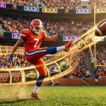 Slot Images Blend Into Image of Football Player Kicking Football Toward Goalpost
