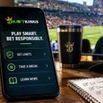 Man Watches Football Game in Background with DraftKings App on Cell Phone