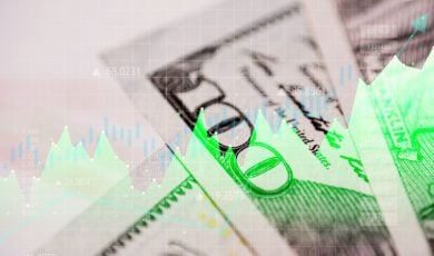 Electric Green Line Graph Overlay on $100 American Banknotes