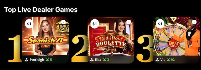 Live dealer games at Golden Nugget Casino