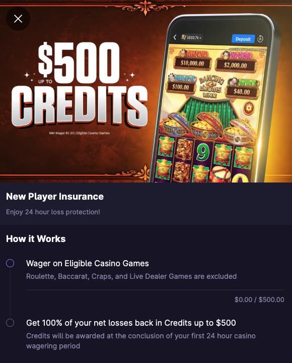 Hollywood Casino insurance welcome bonus