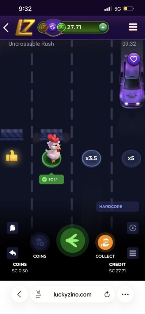 LuckyZino Uncrossable Rush Game Win