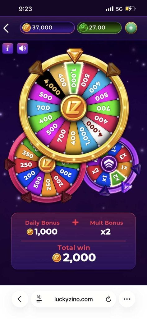 LuckyZino Wheel for Daily Login Bonus