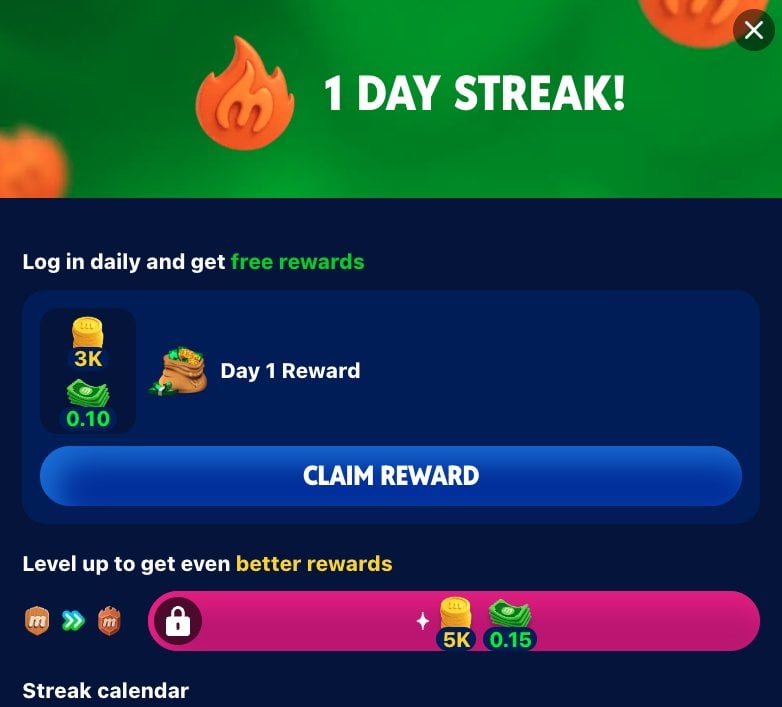 MyPrize Casino daily login streak