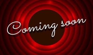 Red Circle Hollywood Announcement Background with Coming Soon in White Cursive Font