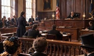 A Lively Courtroom Filled With People Set in 1852