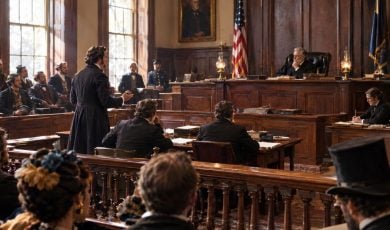 A Lively Courtroom Filled With People Set in 1852