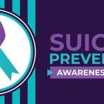 Suicide Prevention Awareness Month Poster Featuring Purple and Aqua Ribbon