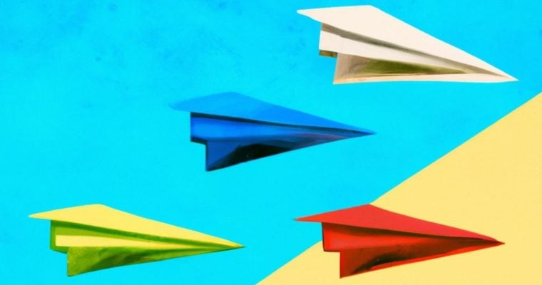 Illustration of Hand-Painted Paper Airplanes on Colorblocked Background
