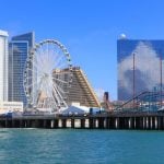 Bright Blue Skies Behind Atlantic City Casinos and Ferris Wheel in New Jersey