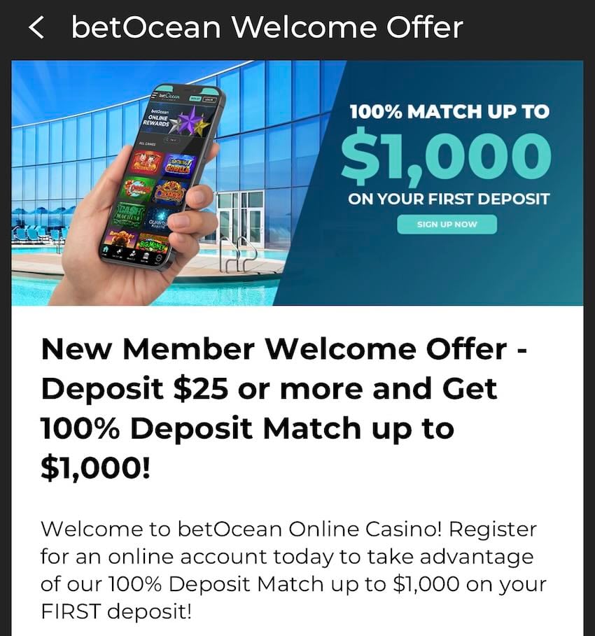 betOcean promo code offer