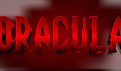 Red Gradient Text Reads Dracula on Dark Red Background