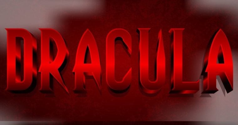 Red Gradient Text Reads Dracula on Dark Red Background