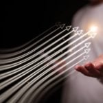 Several White Arrows Move Upward Hovering Over Man's Hand