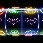 Digital Halloween-Themed Slot Reel with Bats, Pumpkins, and Spider Web Symbols