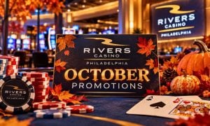 AI Generated Image Inside Bet Rivers Casino Philadelphia Decorated in Autumn Foliage
