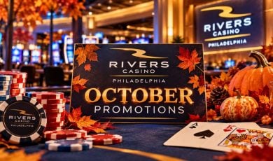 AI Generated Image Inside Bet Rivers Casino Philadelphia Decorated in Autumn Foliage