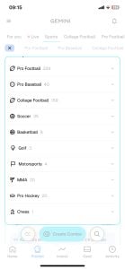 Gemini Predict Sports categories