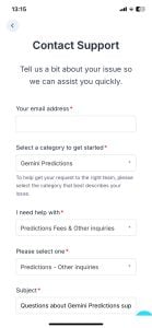 Gemini Predictions support form