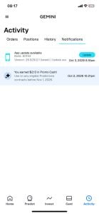 Gemini Promo Cash expiration notification