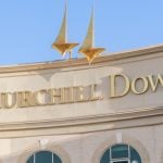 Blue Skies Behind Facade of Churchill Downs Building in Kentucky