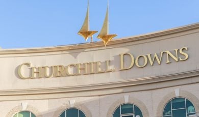 Blue Skies Behind Facade of Churchill Downs Building in Kentucky