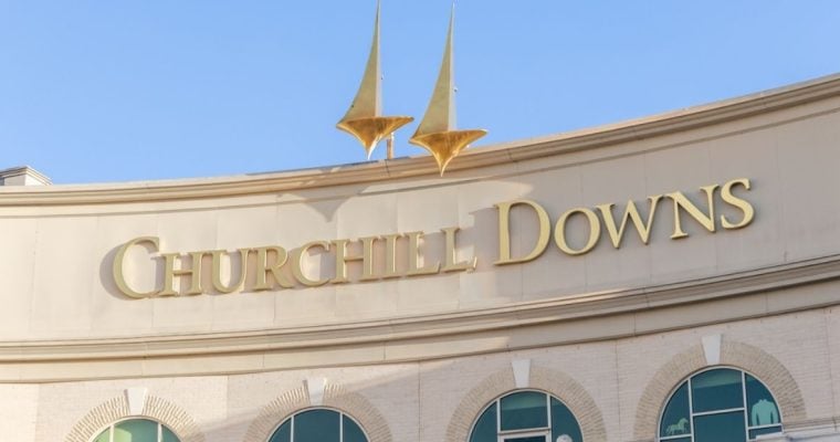 Blue Skies Behind Facade of Churchill Downs Building in Kentucky