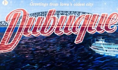 Mural in Dubuque, Iowa Featuring Mississippi River, Bridge and Boat