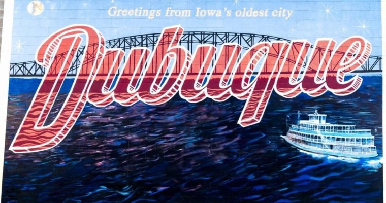 Mural in Dubuque, Iowa Featuring Mississippi River, Bridge and Boat