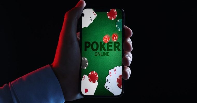 Online Poker App Displayed on Smartphone Held in Man's Hand