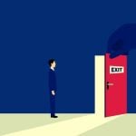 Illustration Representing Forced Exit By Larger Hand With Red Door