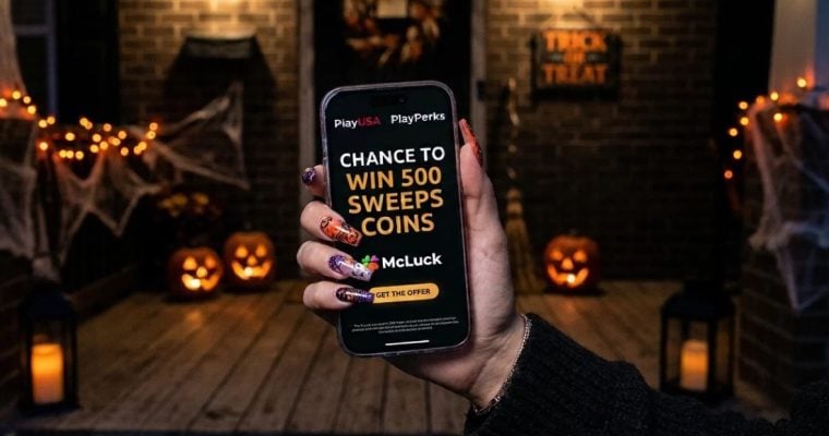 Woman with Halloween Nails Holds Cell Phone With McLuck's New PlayPerks Offer