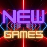 Red & Blue Light Tunnel with New Games Text Overlay