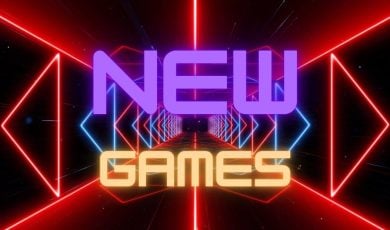 Red & Blue Light Tunnel with New Games Text Overlay
