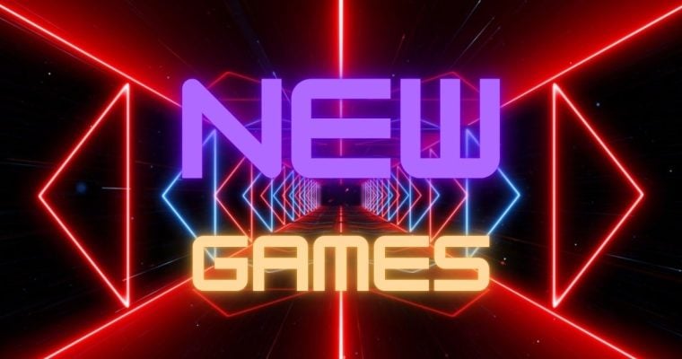 Red & Blue Light Tunnel with New Games Text Overlay