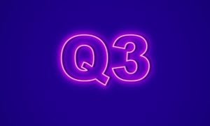 Q3 in Neon Pink Glowing Font on Blue Background