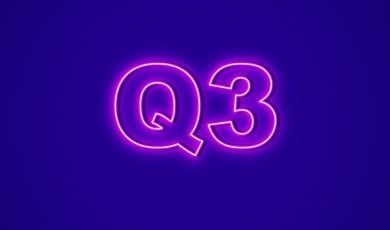 Q3 in Neon Pink Glowing Font on Blue Background