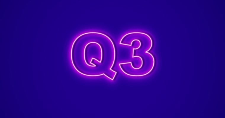Q3 in Neon Pink Glowing Font on Blue Background